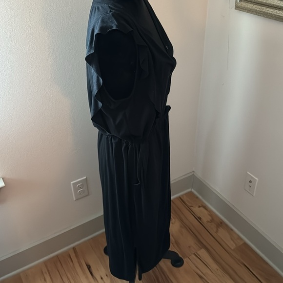 Grey State Black buttoned Down ruffle detail sleeveless waist ties midi dress 2 - Picture 3 of 6